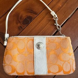 Coach Orange and White Signature Wristlet